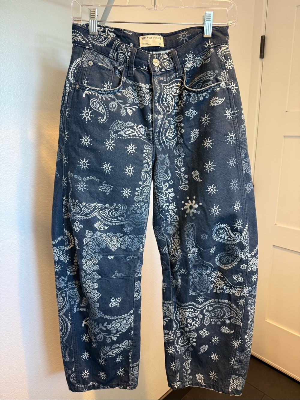 We The Free Navy Blue Bandana-Print Boyfriend Jeans